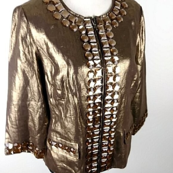 berek Jackets & Blazers - Vintage Berek Linen Metallic Embellished Jacket